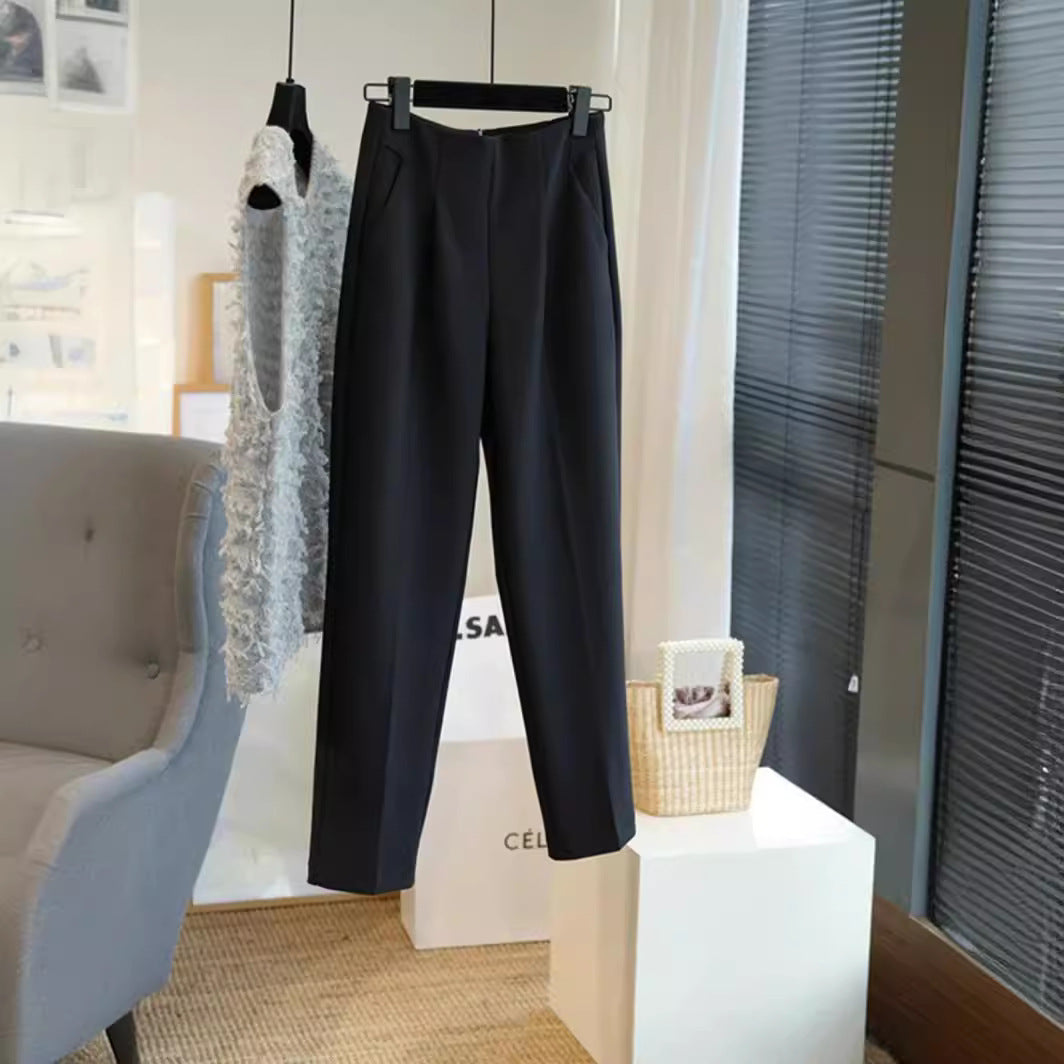 Ladies Elegant High-Waisted Fabric Pants Mune Fashion