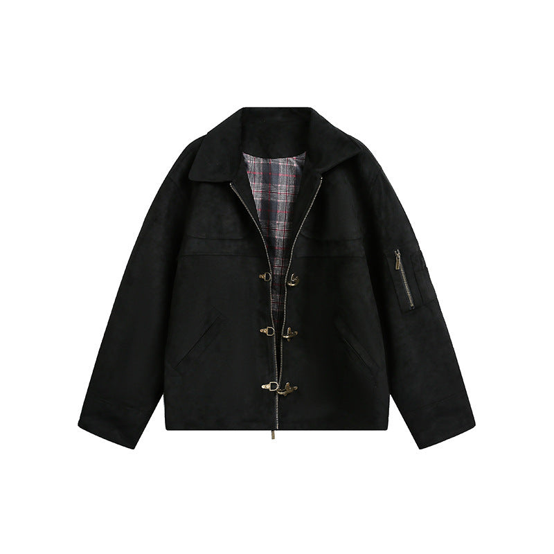Men's short jacket in boxy format made of suede look with toggle closures and zipper Mune Fashion