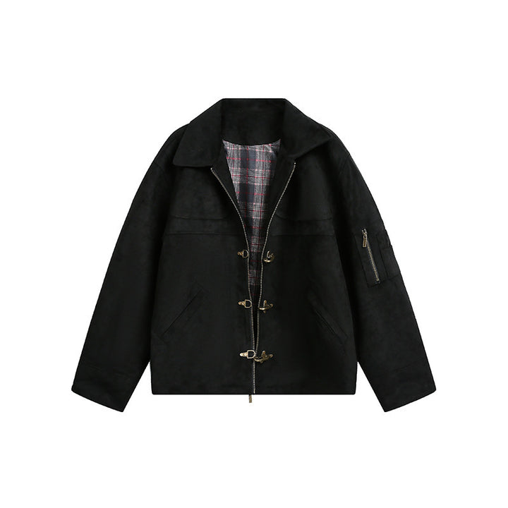 Men's short jacket in boxy format made of suede look with toggle closures and zipper Mune Fashion