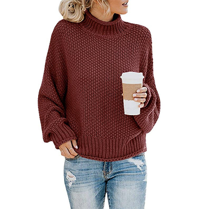 Women's chunky knit turtleneck sweater with oversized cut and block stripe design Mune Fashion