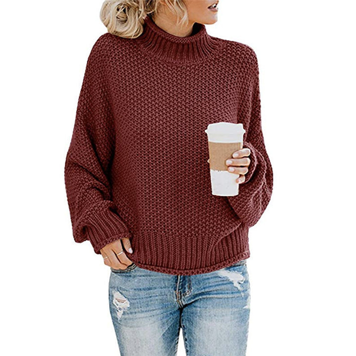 Women's chunky knit turtleneck sweater with oversized cut and block stripe design Mune Fashion