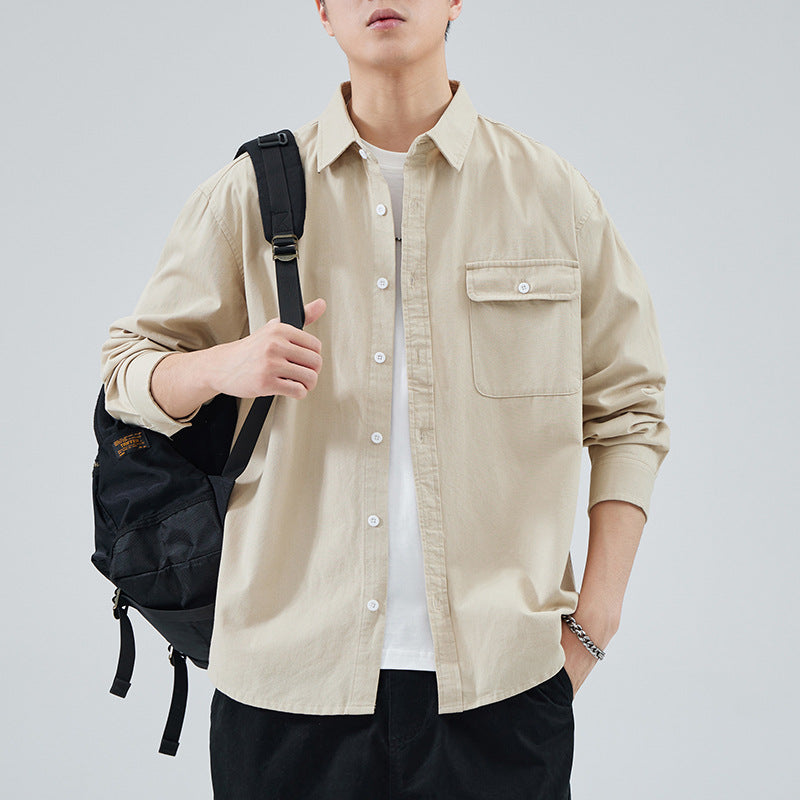 Men's Classic Cotton Oxford Shirt with Patch Pocket and Slightly Rounded Hem Mune Fashion