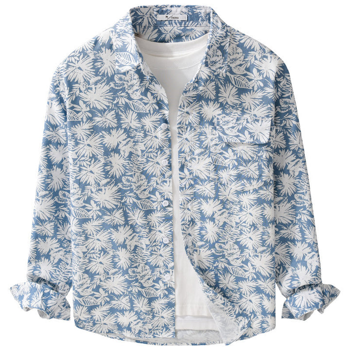 Women's Lightweight Floral Print Overshirt made of Linen-Cotton Blend with Kent Collar and Chest Pocket Mune Fashion