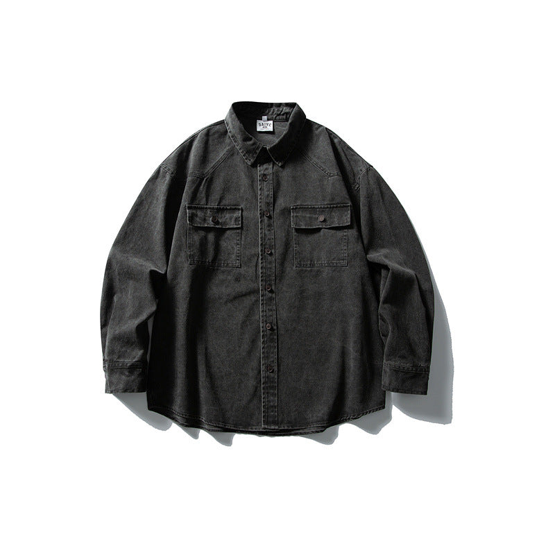 Unisex Oversize Cotton Denim Shirt Jacket with Patch Chest Pockets and Curved Hem Mune Fashion