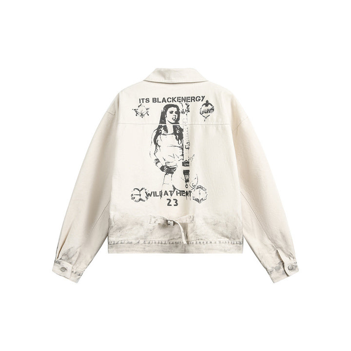 Unisex Boxy Denim Jacket with Worn Paint Effect and Subtle Embroidery Mune Fashion