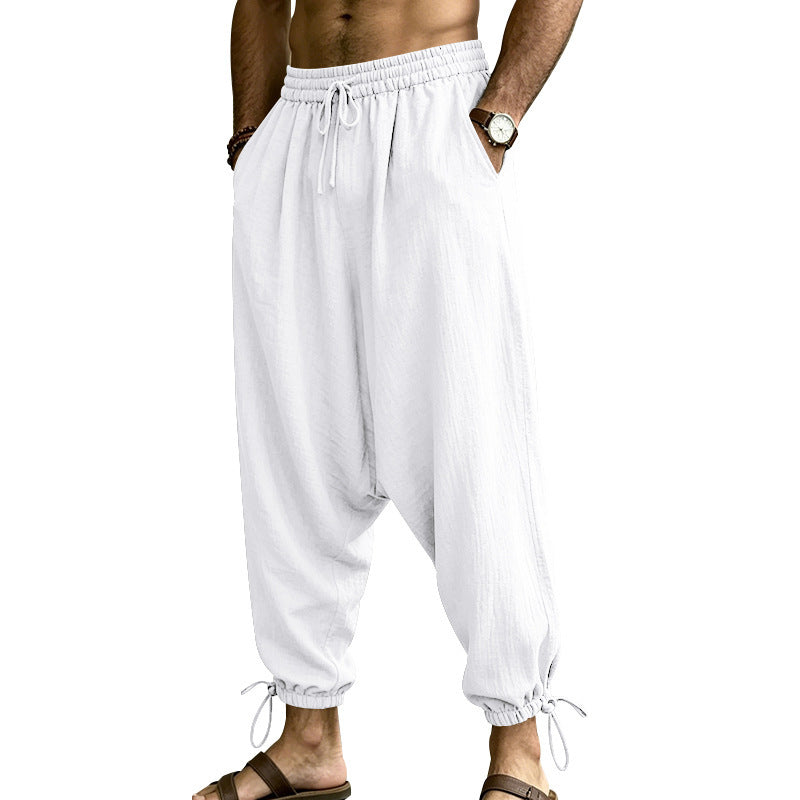 Men's Casual Harem Pants with Drop Crotch, Elastic Waistband and Drawstring Mune Fashion