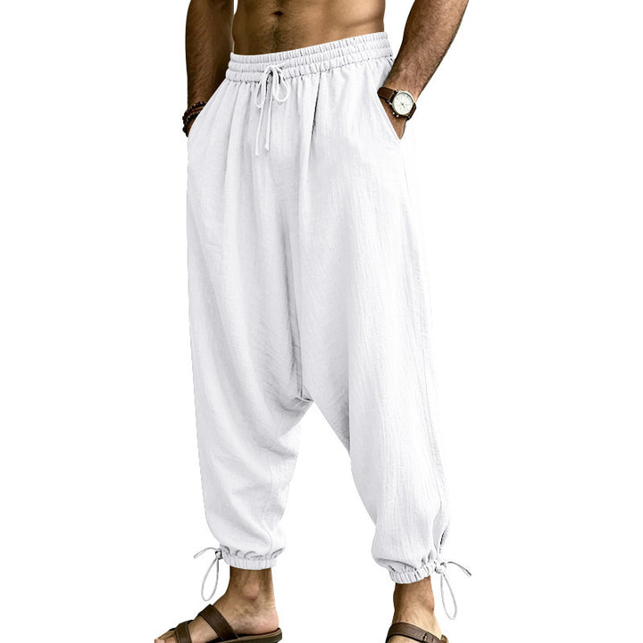 Men's Casual Harem Pants with Drop Crotch, Elastic Waistband and Drawstring Mune Fashion