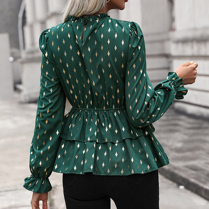 Women's Elegant Ruffled Top with Gold Details Mune Fashion
