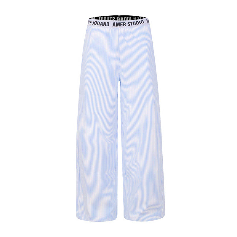Ladies Wide Lounge Pants with Check Pattern and Elastic Logo Waistband Mune Fashion