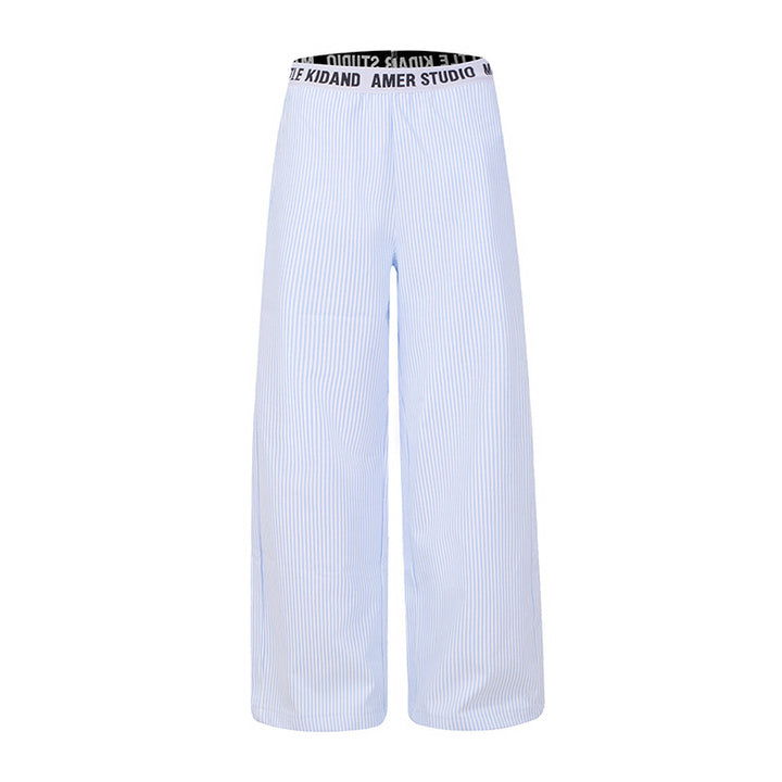 Ladies Wide Lounge Pants with Check Pattern and Elastic Logo Waistband Mune Fashion