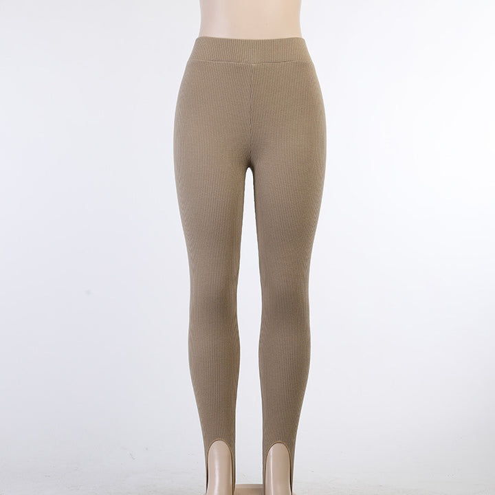 Ladies nan figure-flattering ribbed leggings with foot loop and high waistband compression Mune Fashion