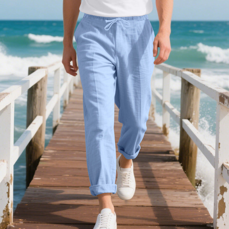 Men's beach-ready linen chino joggers with drawstring and rolled hem Mune Fashion