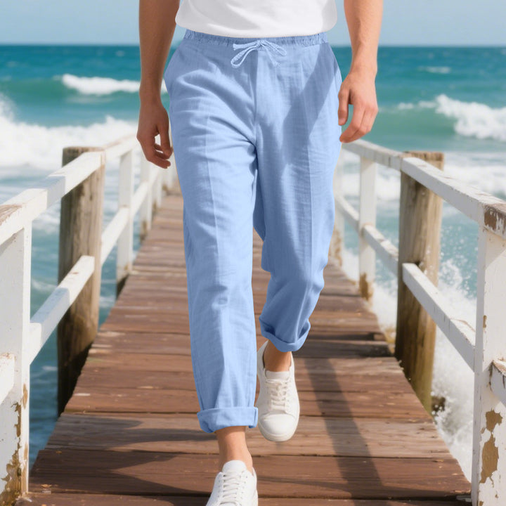 Men's beach-ready linen chino joggers with drawstring and rolled hem Mune Fashion