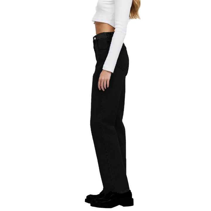 Women high-waisted straight-cut jeans made of rigid denim with raw hem Mune Fashion