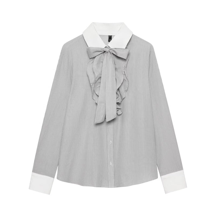 Women's blouse with bow collar and ruffle trim Mune Fashion