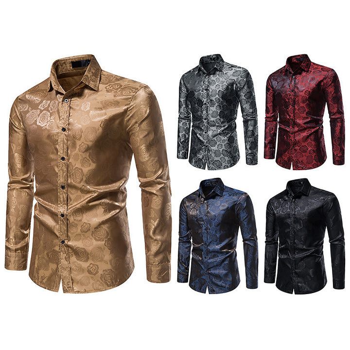 Men's Elegant Shirt with Floral Jacquard Pattern and Satin Gloss Mune Fashion