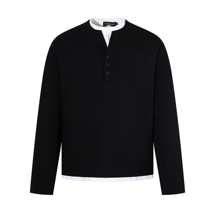 Men's Long-Sleeve Henley Layer Shirt with Contrasting Inner Collar and Modern Regular Fit Mune Fashion