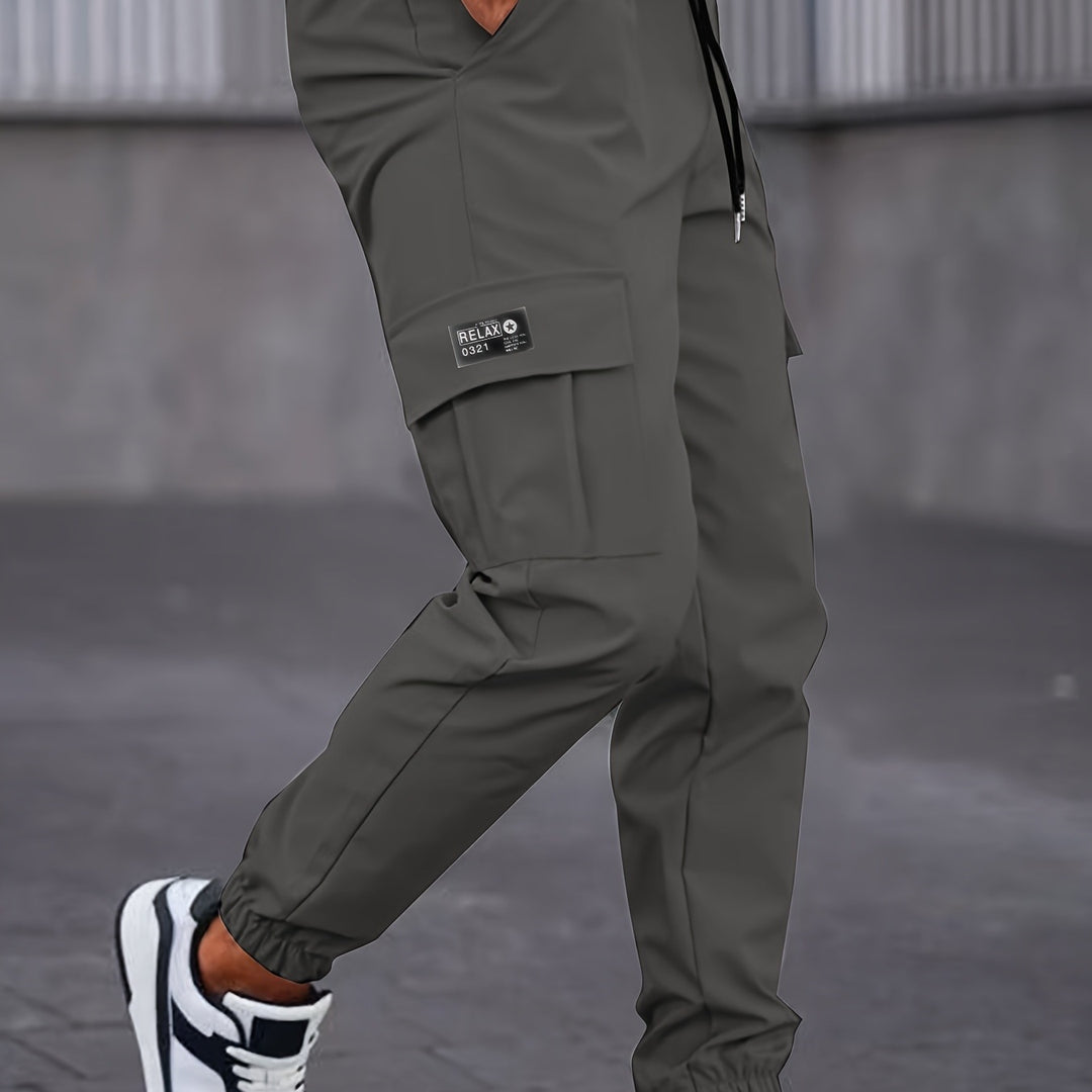 Men's Cargo Jogging Pants with Drawstring, Tapered Cut & Flap Pockets Mune Fashion