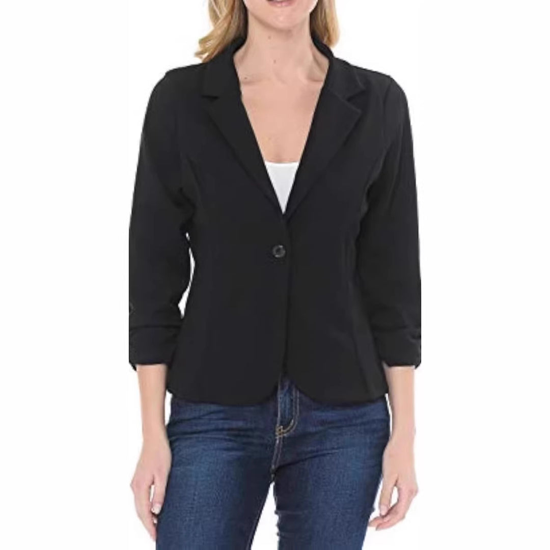 Ladies tailored jersey blazer with single-button closure and three-quarter sleeves Drune