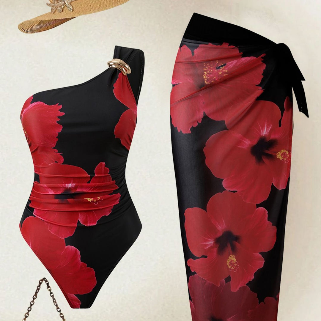 Women Elegant Jumpsuit with Asymmetrical Cut and Floral Design Mune Fashion