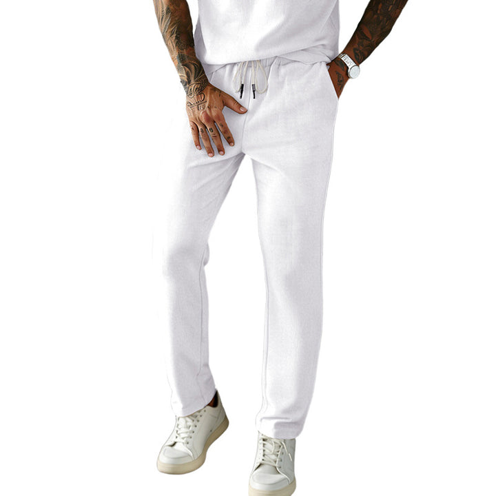 Men's narrow-cut comfort pants with elastic waistband, drawstring, and fine ribbed structure Mune Fashion