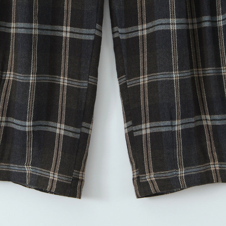 Women's Wide Checked Fabric Trousers with Drawstring Waist and Ironed Fold Mune Fashion