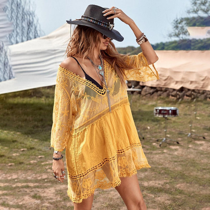 Women's airy beach cover-up with elaborate embroidery Mune Fashion