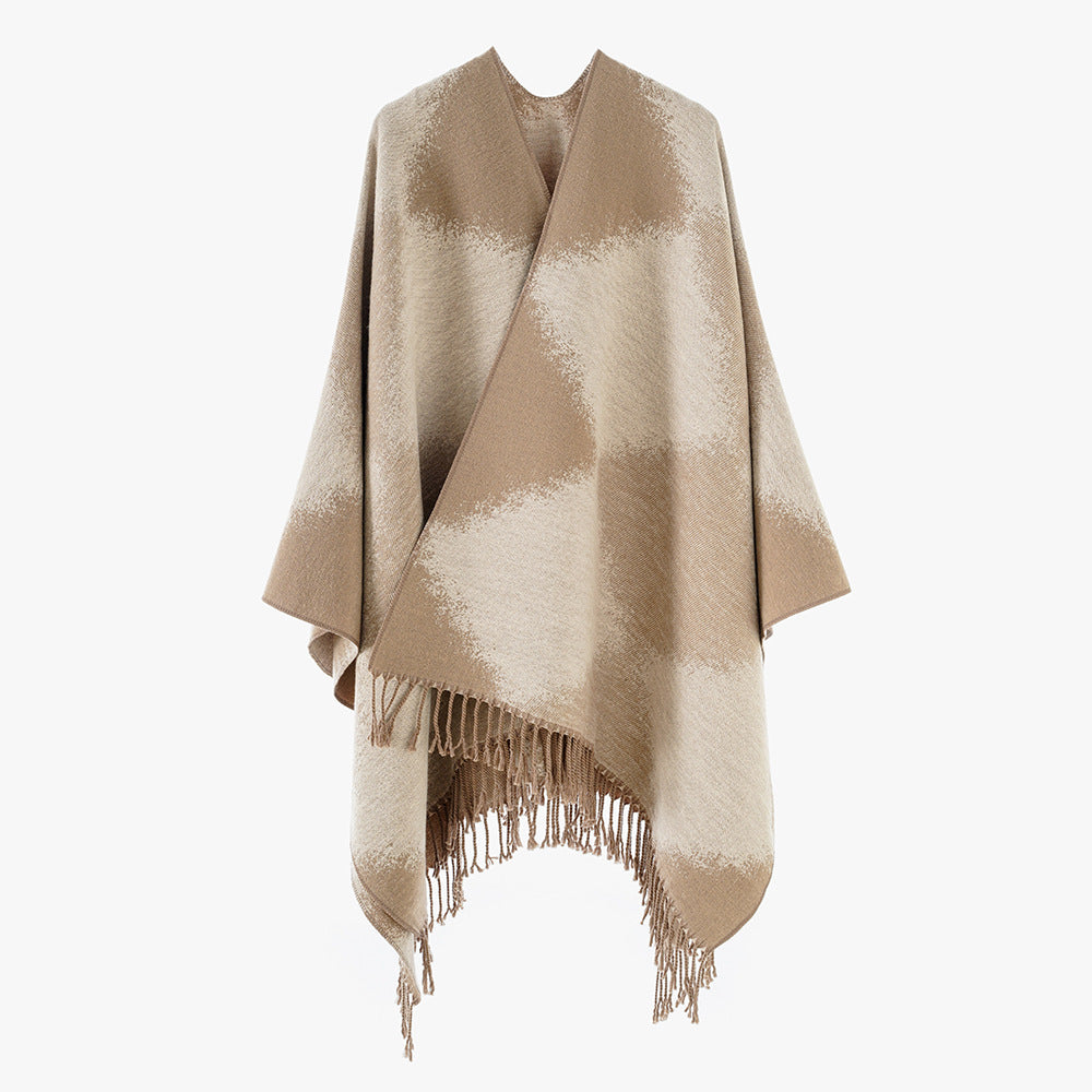 Women's lightweight rectangular oversized throw made of wool blend with fine fringed hem Mune Fashion