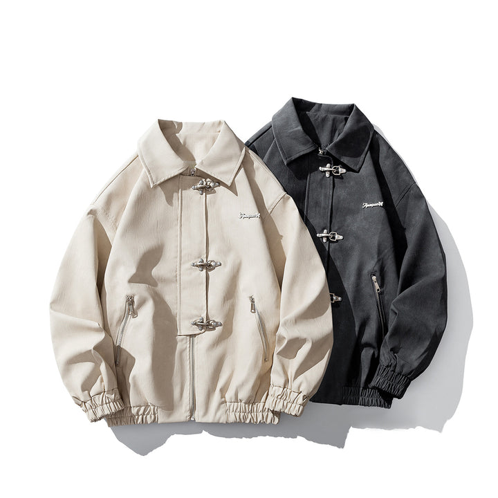 Men's Oversized Velour Jacket with Distinctive Metal Closures and Zipper Pockets Mune Fashion