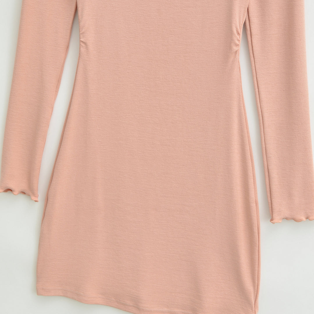 Women's Fitted Midi Dress with Square Neckline and Waist Ruching