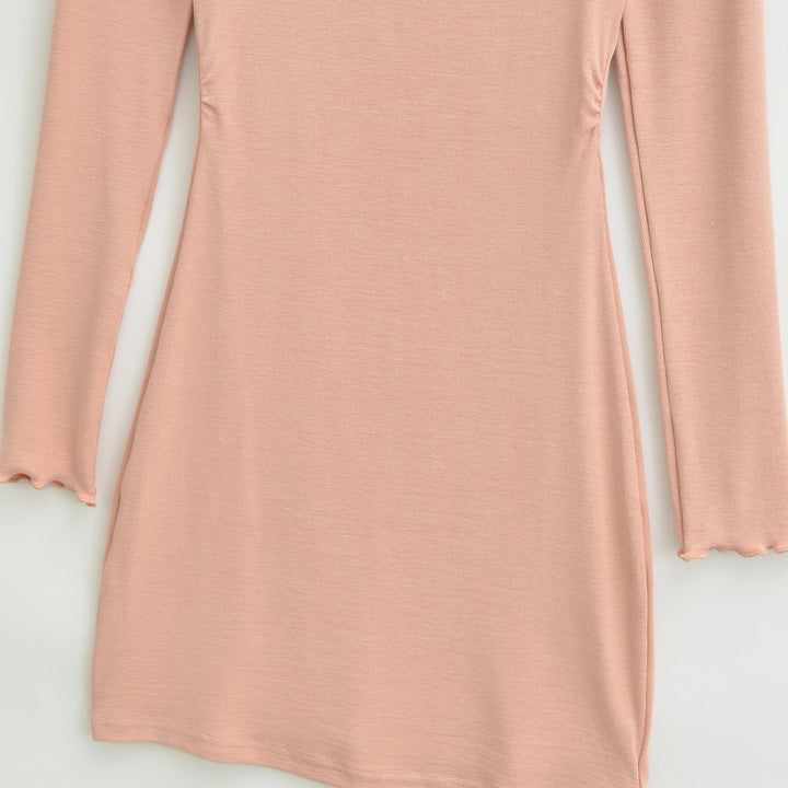 Women's Fitted Midi Dress with Square Neckline and Waist Ruching