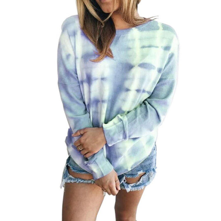 Women Loose Batik Sweatshirt with Round Neck, Oversize Cut and Cotton Blend Mune Fashion