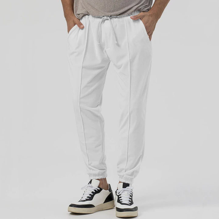 Men's tapered jogging pants in linen look with crease and cuff Mune Fashion