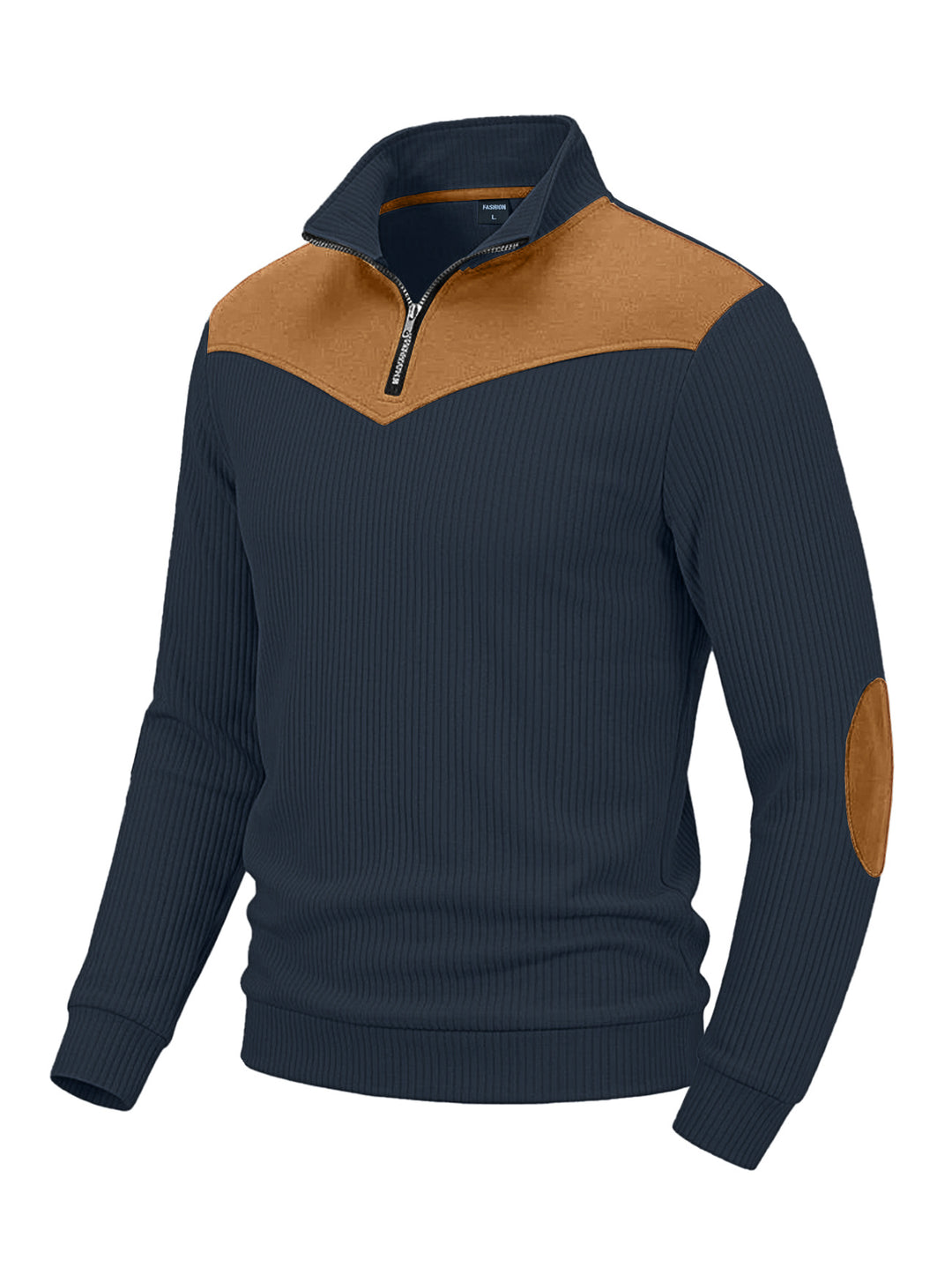 Men's knit sweater with turtleneck, ribbed structure and elbow patches Mune Fashion