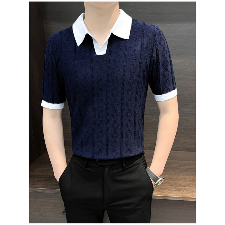 Men's Elegant Knit Polo with Contrast Collar Mune Fashion