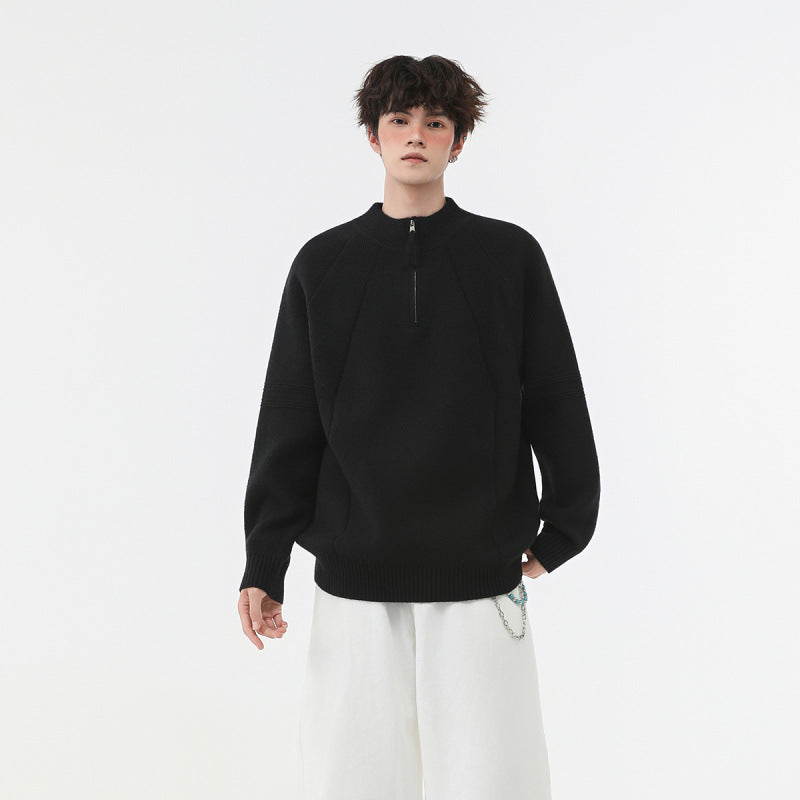 Men's knit half-zip sweater with stand-up collar and textured rib details Mune Fashion