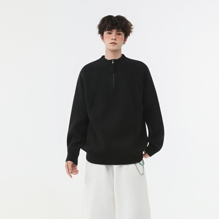 Men's knit half-zip sweater with stand-up collar and textured rib details Mune Fashion