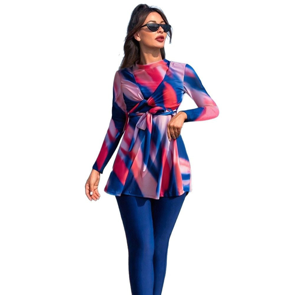 Women's fashionable beach suit with long sleeves and feminine wrap detail Mune Fashion