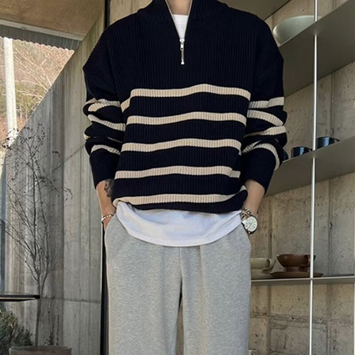 Men's Cozy Chunky Knit Sweater with Half-High Collar Mune Fashion