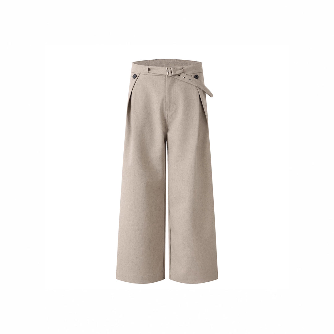 Ladies Wide Cut High-Waisted Fabric Trousers Mune Fashion