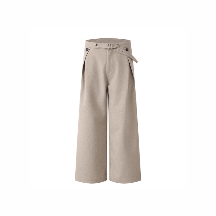 Ladies Wide Cut High-Waisted Fabric Trousers Mune Fashion