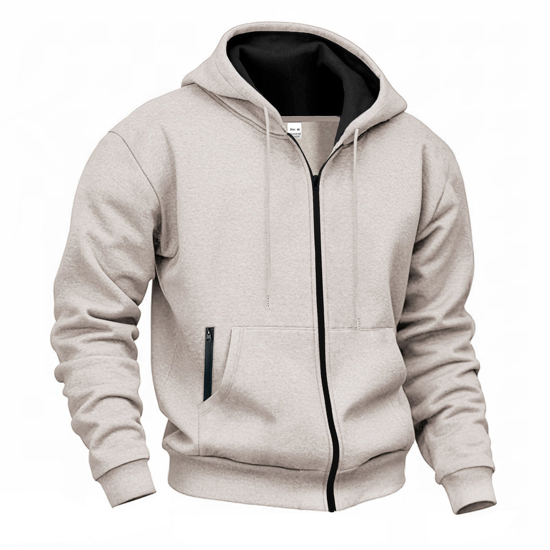 Men's zip hoodie sweat jacket with fleeced inner lining, kangaroo pocket and ribbed cuffs Mune Fashion
