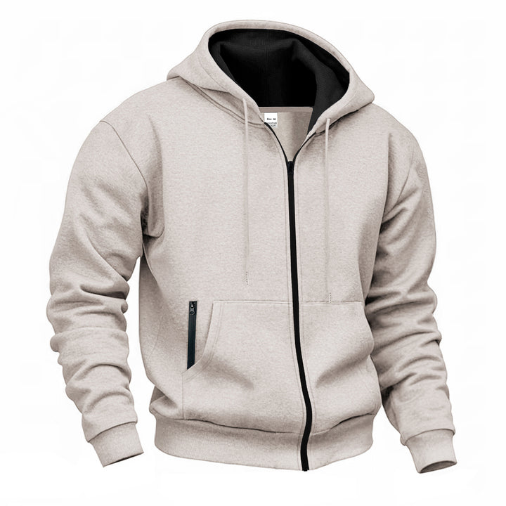 Men's zip hoodie sweat jacket with fleeced inner lining, kangaroo pocket and ribbed cuffs Mune Fashion