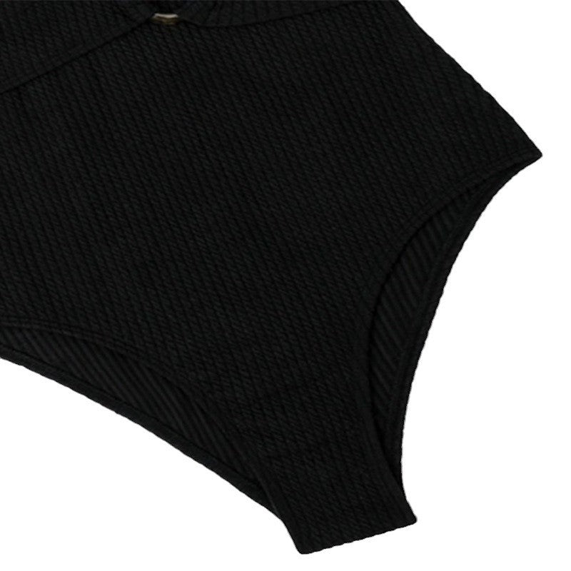 Women's Elegant One-Piece Swimsuit with Wrap Design and Ring Accent