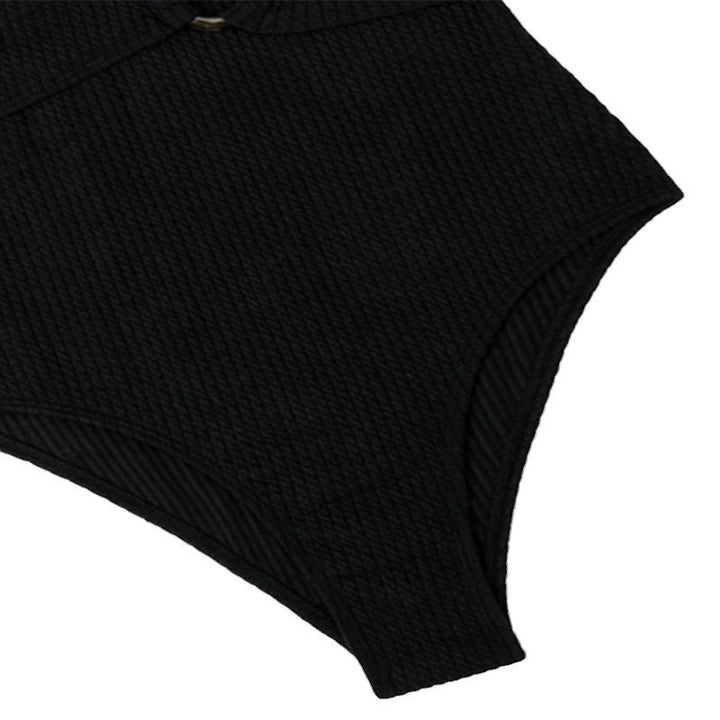 Women's Elegant One-Piece Swimsuit with Wrap Design and Ring Accent