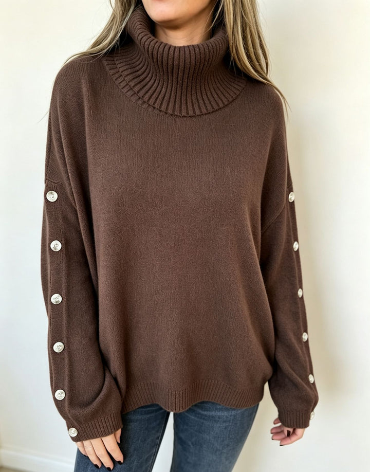 Women's Oversized Turtleneck Sweater with Sleeve Button Placket Mune Fashion