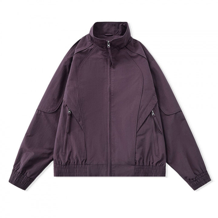 [Unisex] Lightweight Boxy Transitional Jacket with Stand Collar, Raglan Sleeves, and Zipper Pockets Mune Fashion