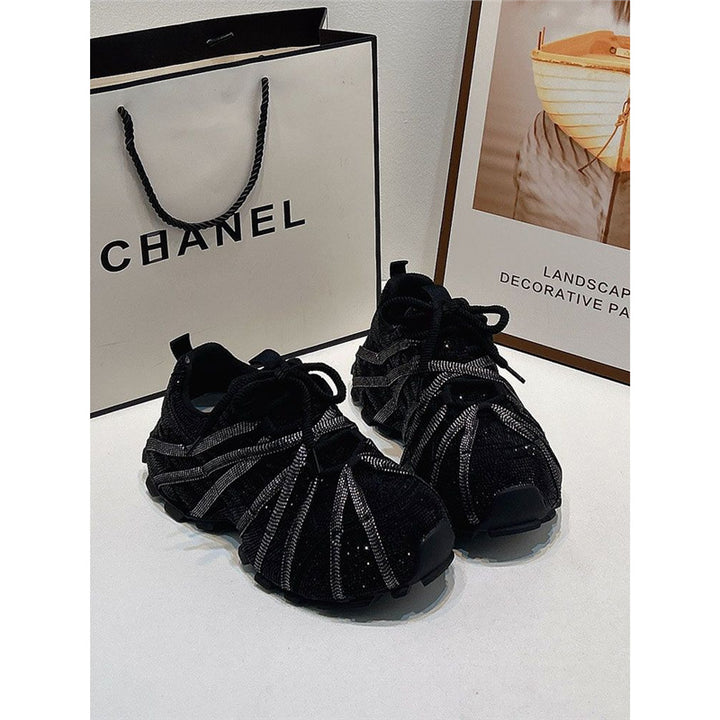 Women Glamorous crystal-embellished chunky sneakers with sculpted sole Mune Fashion