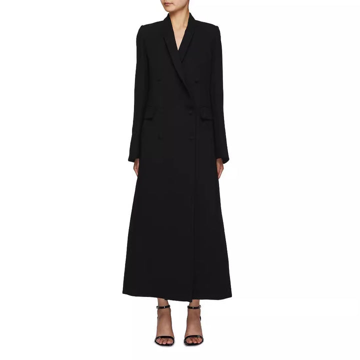 Women Double-Breasted Maxi Blazer Coat with Slim Silhouette Mune Fashion