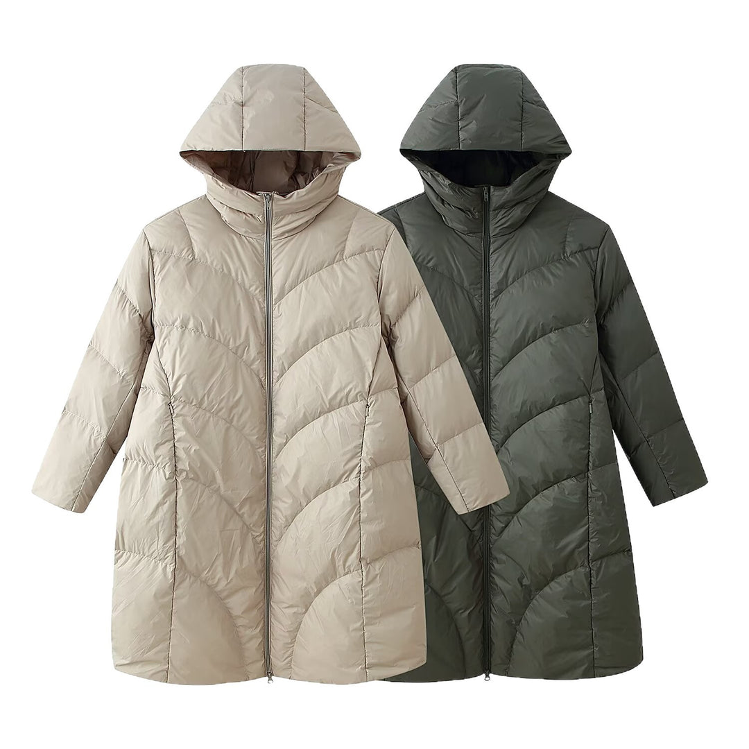 Women's longer padded quilted coat with hood and double zipper Mune Fashion